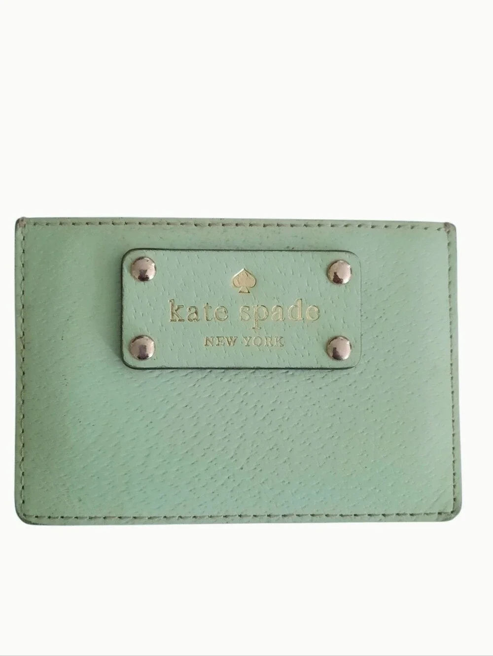 KATE SPADE Wellesley Graham Leather Card Holder w/Gold Logo Plate Mint/Peach